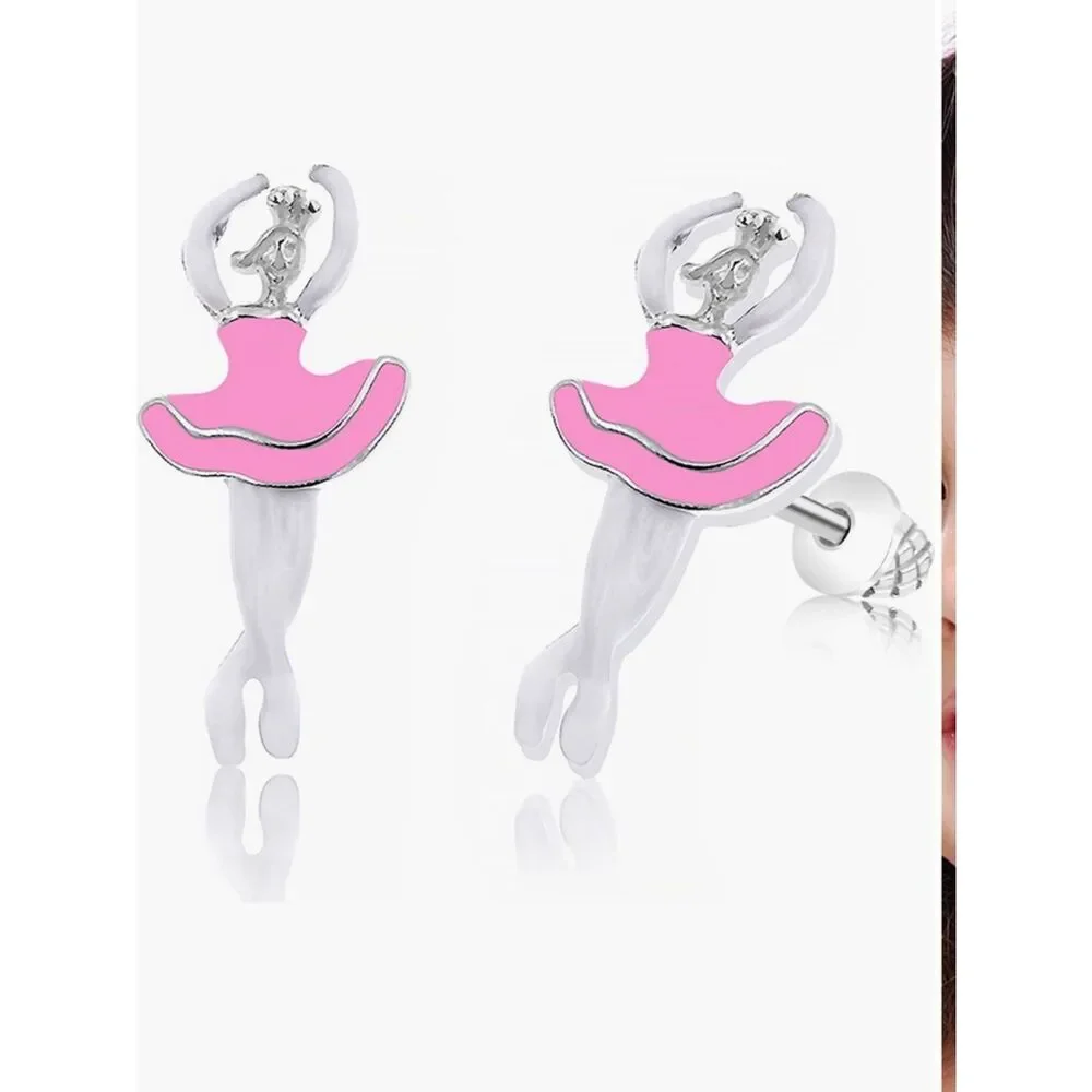 Kids' Ballerina Pink Stud Earrings
